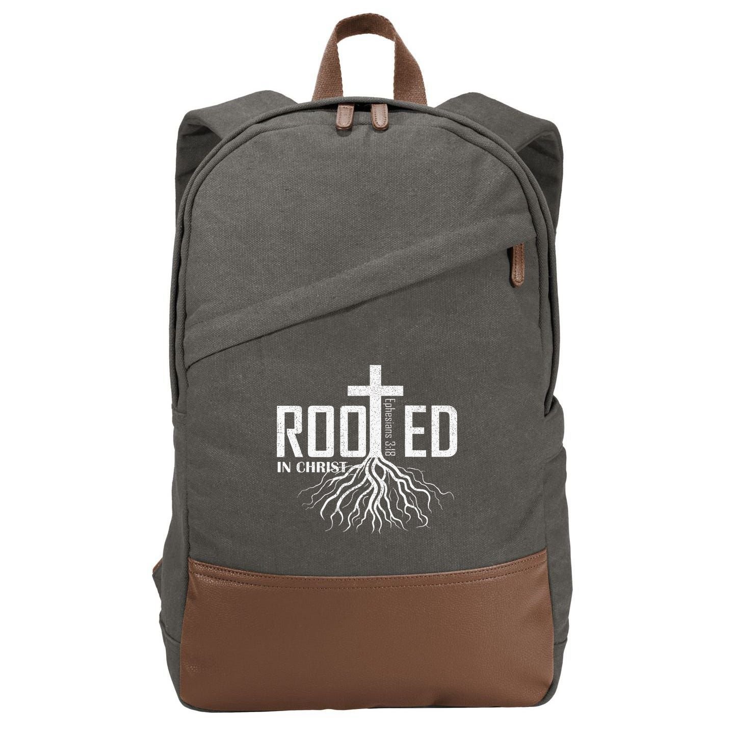 Rooted In Christ Christian Religious Christian Cotton Canvas Backpack