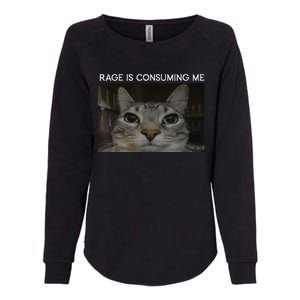 Rage Is Consuming Me Cat Meme Silly Staring Cat Funny Meme Womens California Wash Sweatshirt