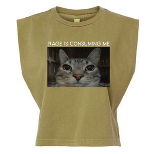 Rage Is Consuming Me Cat Meme Silly Staring Cat Funny Meme Garment-Dyed Women's Muscle Tee