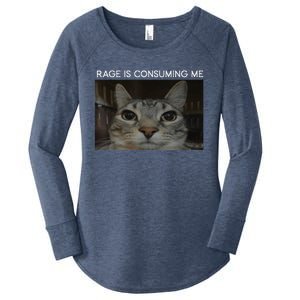 Rage Is Consuming Me Cat Meme Silly Staring Cat Funny Meme Women's Perfect Tri Tunic Long Sleeve Shirt