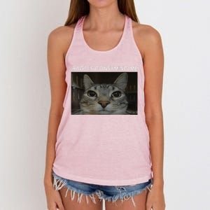 Rage Is Consuming Me Cat Meme Silly Staring Cat Funny Meme Women's Knotted Racerback Tank