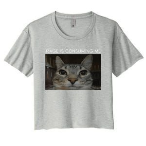 Rage Is Consuming Me Cat Meme Silly Staring Cat Funny Meme Women's Crop Top Tee