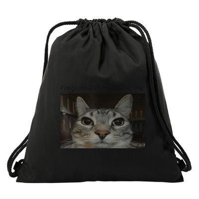 Rage Is Consuming Me Cat Meme Silly Staring Cat Funny Meme Drawstring Bag