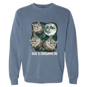 Rage Is Consuming Me Three Cat Moon Garment-Dyed Sweatshirt