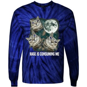 Rage Is Consuming Me Three Cat Moon Tie-Dye Long Sleeve Shirt