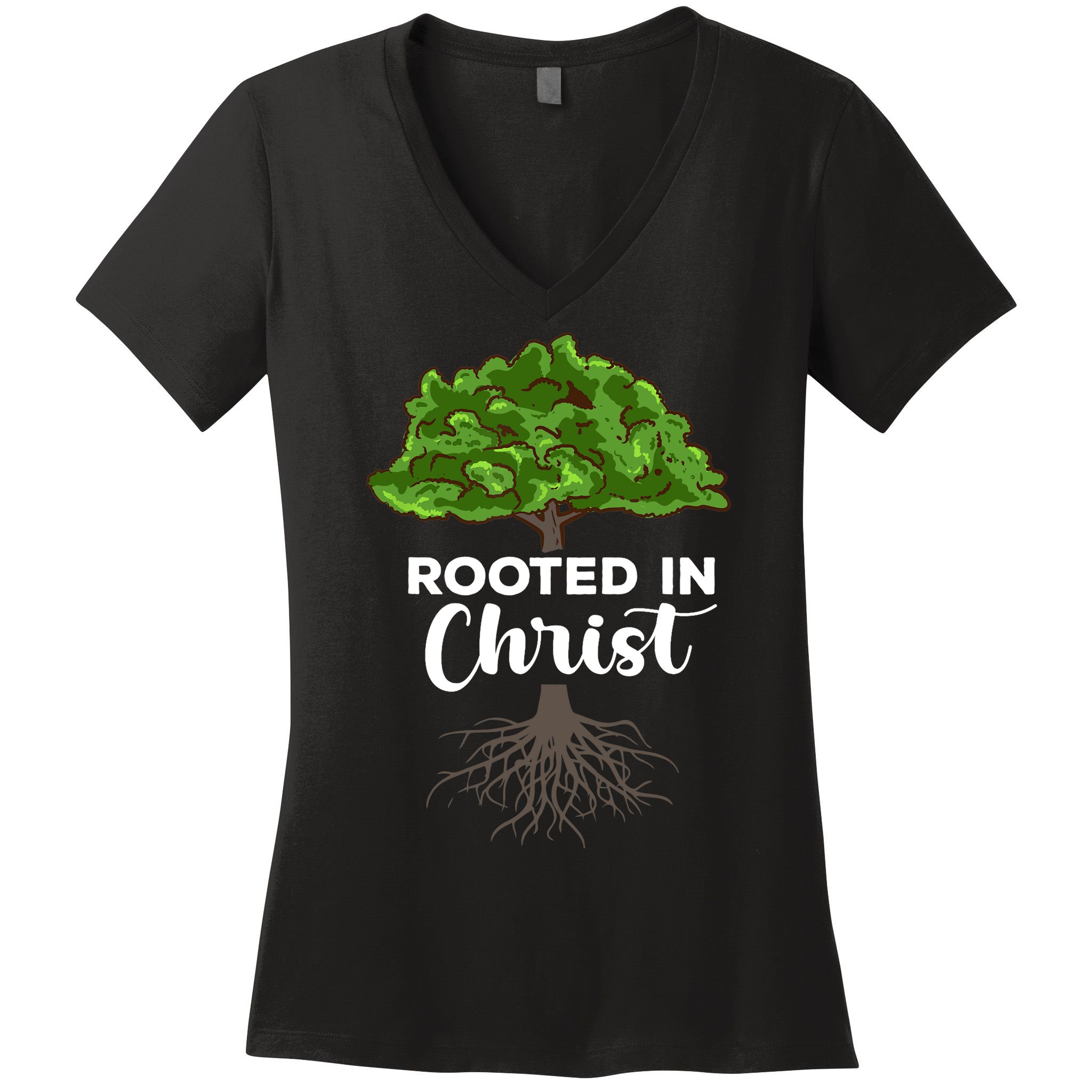 Rooted In Christ Theology Jesus Christ Christian Faith Women's V-Neck T-Shirt