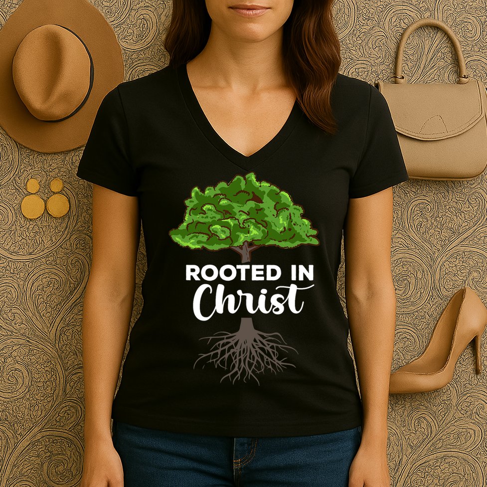 Rooted In Christ Theology Jesus Christ Christian Faith Women's V-Neck T-Shirt