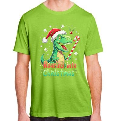 Roaring Into Christmas Funny Dinosaur Xmas Trex Adult ChromaSoft Performance T-Shirt