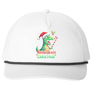 Roaring Into Christmas Funny Dinosaur Xmas Trex Snapback Five-Panel Rope Hat