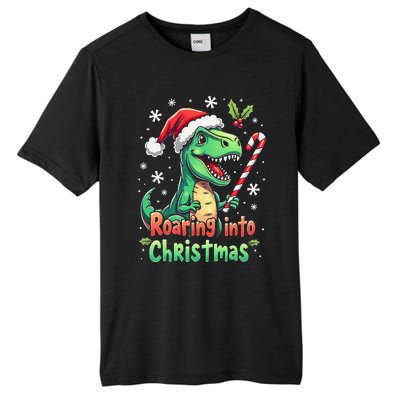 Roaring Into Christmas Funny Dinosaur Xmas Trex Tall Fusion ChromaSoft Performance T-Shirt