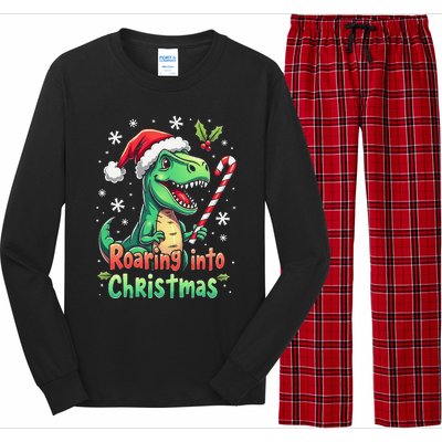 Roaring Into Christmas Funny Dinosaur Xmas Trex Long Sleeve Pajama Set