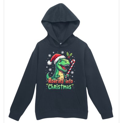 Roaring Into Christmas Funny Dinosaur Xmas Trex Urban Pullover Hoodie