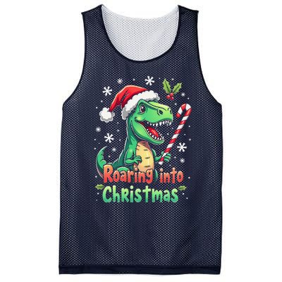 Roaring Into Christmas Funny Dinosaur Xmas Trex Mesh Reversible Basketball Jersey Tank