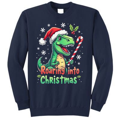 Roaring Into Christmas Funny Dinosaur Xmas Trex Tall Sweatshirt