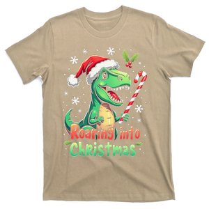 Roaring Into Christmas Funny Dinosaur Xmas Trex T-Shirt