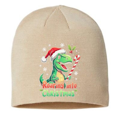 Roaring Into Christmas Funny Dinosaur Xmas Trex Sustainable Beanie