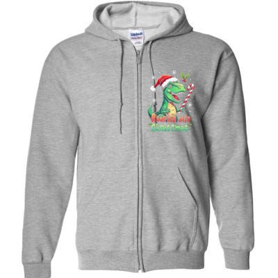 Roaring Into Christmas Funny Dinosaur Xmas Trex Full Zip Hoodie