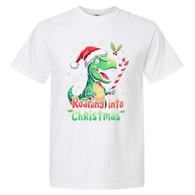 Roaring Into Christmas Funny Dinosaur Xmas Trex Garment-Dyed Heavyweight T-Shirt