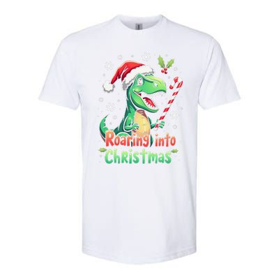 Roaring Into Christmas Funny Dinosaur Xmas Trex Softstyle CVC T-Shirt