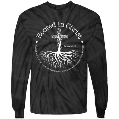 Rooted In Christ Jesus Cross Pray Bible Verse Christian Tie-Dye Long Sleeve Shirt