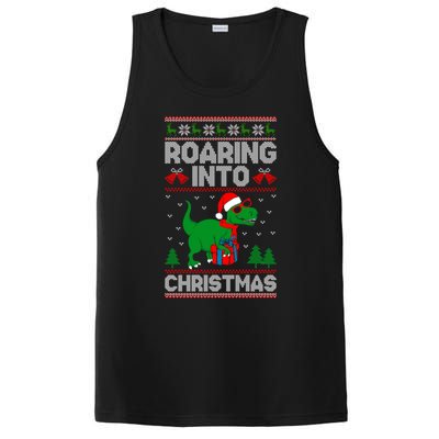 Roaring Into Christmas Dinosaur Ugly Christmas Trex Dino Meaningful Gift PosiCharge Competitor Tank