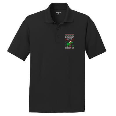 Roaring Into Christmas Dinosaur Ugly Christmas Trex Dino Meaningful Gift PosiCharge RacerMesh Polo