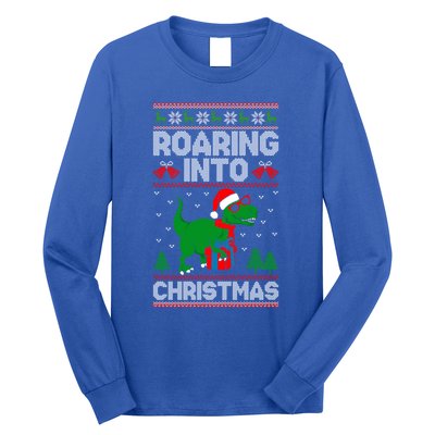 Roaring Into Christmas Dinosaur Ugly Christmas Trex Dino Meaningful Gift Long Sleeve Shirt