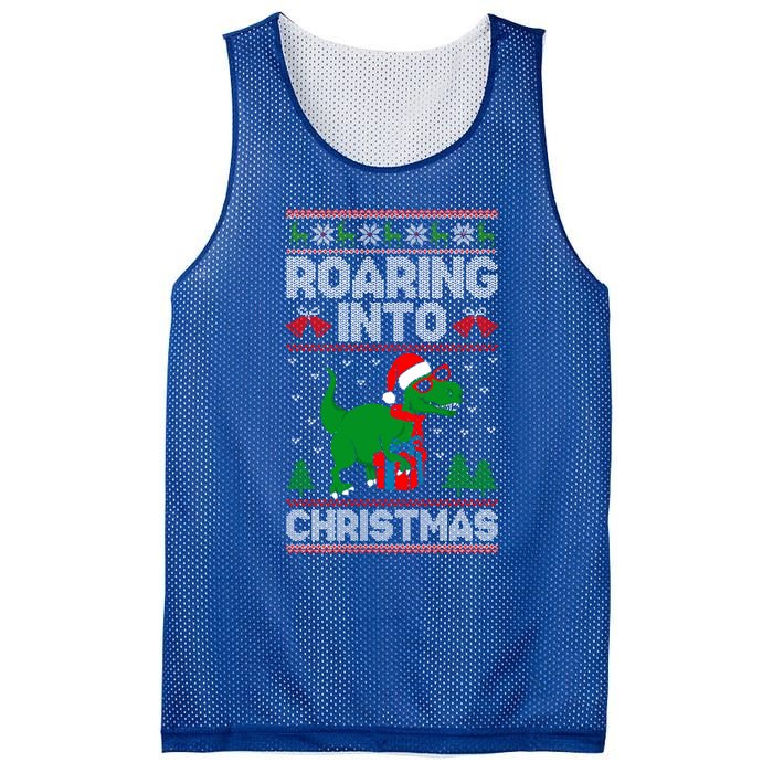 Roaring Into Christmas Dinosaur Ugly Christmas Trex Dino Meaningful Gift Mesh Reversible Basketball Jersey Tank