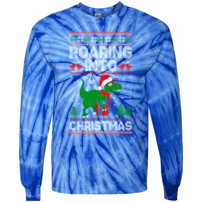 Roaring Into Christmas Dinosaur Ugly Christmas Trex Dino Meaningful Gift Tie-Dye Long Sleeve Shirt