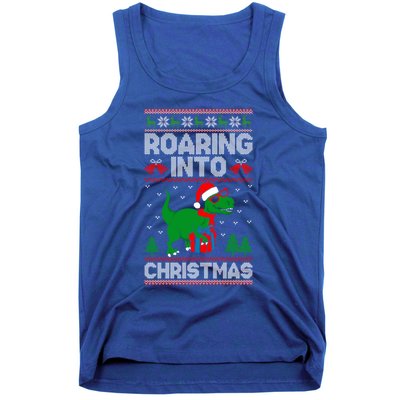 Roaring Into Christmas Dinosaur Ugly Christmas Trex Dino Meaningful Gift Tank Top