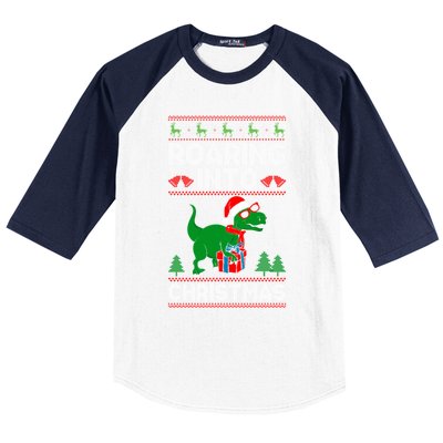 Roaring Into Christmas Dinosaur Ugly Christmas Trex Dino Meaningful Gift Baseball Sleeve Shirt