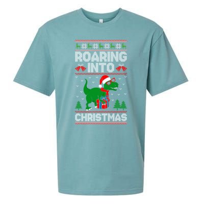 Roaring Into Christmas Dinosaur Ugly Christmas Trex Dino Meaningful Gift Sueded Cloud Jersey T-Shirt