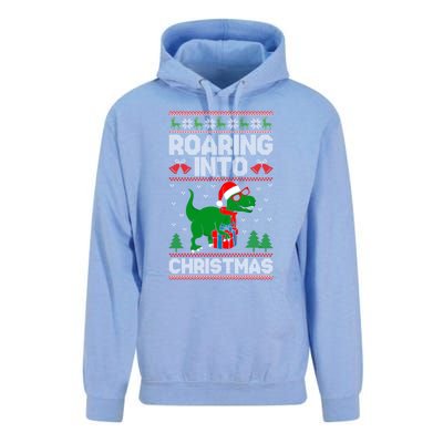 Roaring Into Christmas Dinosaur Ugly Christmas Trex Dino Meaningful Gift Unisex Surf Hoodie