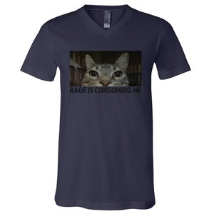 Rage Is Consuming Me Cat Meme Silly Staring Cat Funny Meme V-Neck T-Shirt