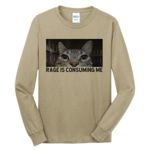 Rage Is Consuming Me Cat Meme Silly Staring Cat Funny Meme Tall Long Sleeve T-Shirt