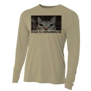 Rage Is Consuming Me Cat Meme Silly Staring Cat Funny Meme Cooling Performance Long Sleeve Crew