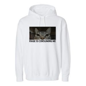 Rage Is Consuming Me Cat Meme Silly Staring Cat Funny Meme Garment-Dyed Fleece Hoodie