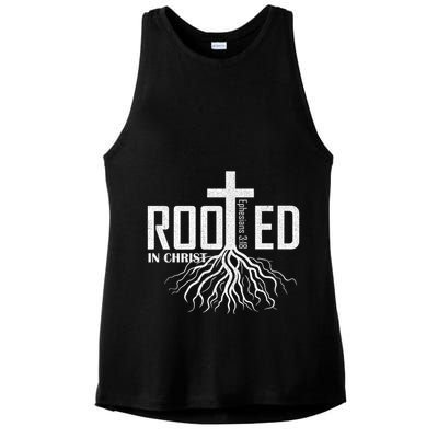 Rooted In Christ Christian Religious Christian Ladies PosiCharge Tri-Blend Wicking Tank