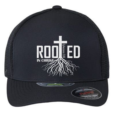 Rooted In Christ Christian Religious Christian Flexfit Unipanel Trucker Cap