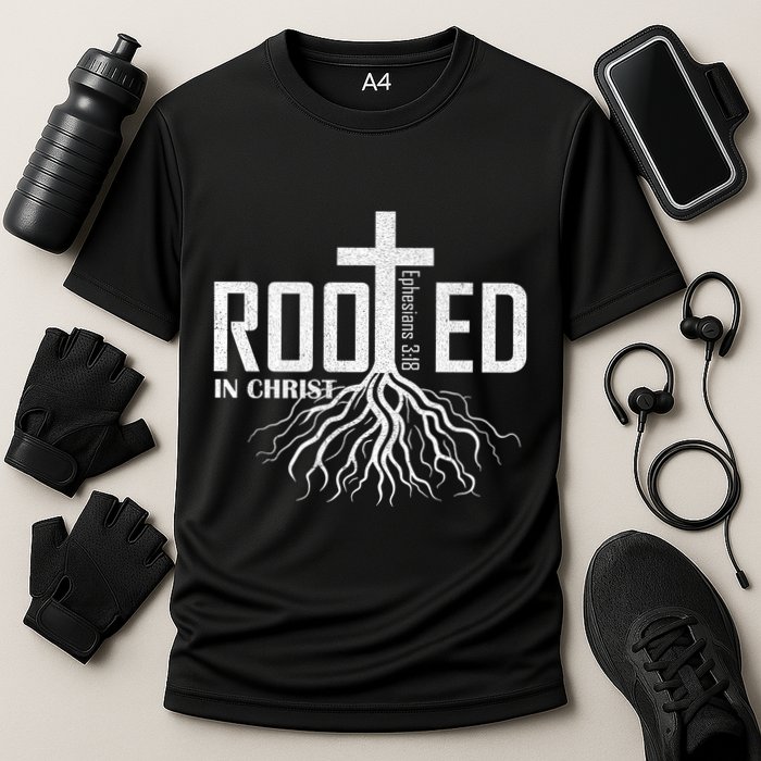 Rooted In Christ Christian Religious Christian Cooling Performance Crew T-Shirt