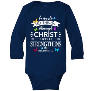 Religious I Can Do All Things Through Christ Who Strengthen Me Butterfly Art Baby Long Sleeve Bodysuit