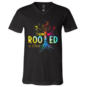 Rooted in Christ Faith Christian Jesus Lovers V-Neck T-Shirt