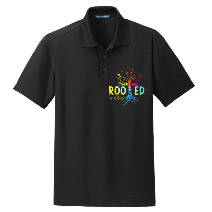 Rooted in Christ Faith Christian Jesus Lovers Dry Zone Grid Polo