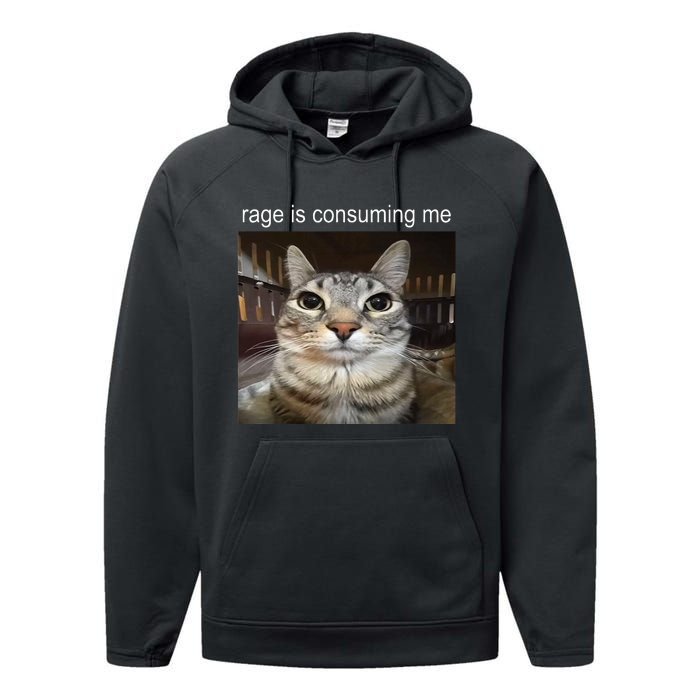 Rage Is Consuming Me Silly Staring Cat Meme Performance Fleece Hoodie