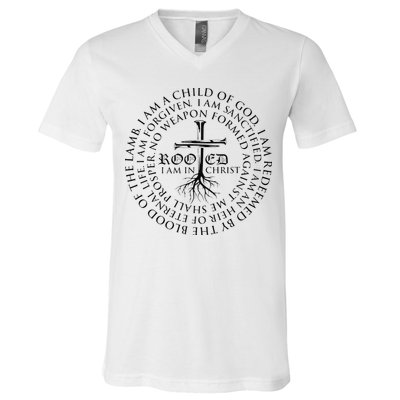 Rooted in Christ Religious Christian Jesus Vintage V-Neck T-Shirt