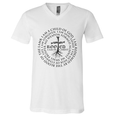 Rooted in Christ Religious Christian Jesus Vintage V-Neck T-Shirt