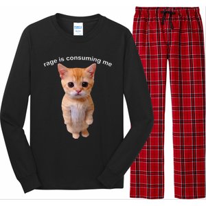 Rage Is Consuming Me Silly Staring Cat Meme Long Sleeve Pajama Set