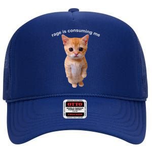 Rage Is Consuming Me Silly Staring Cat Meme High Crown Mesh Back Trucker Hat