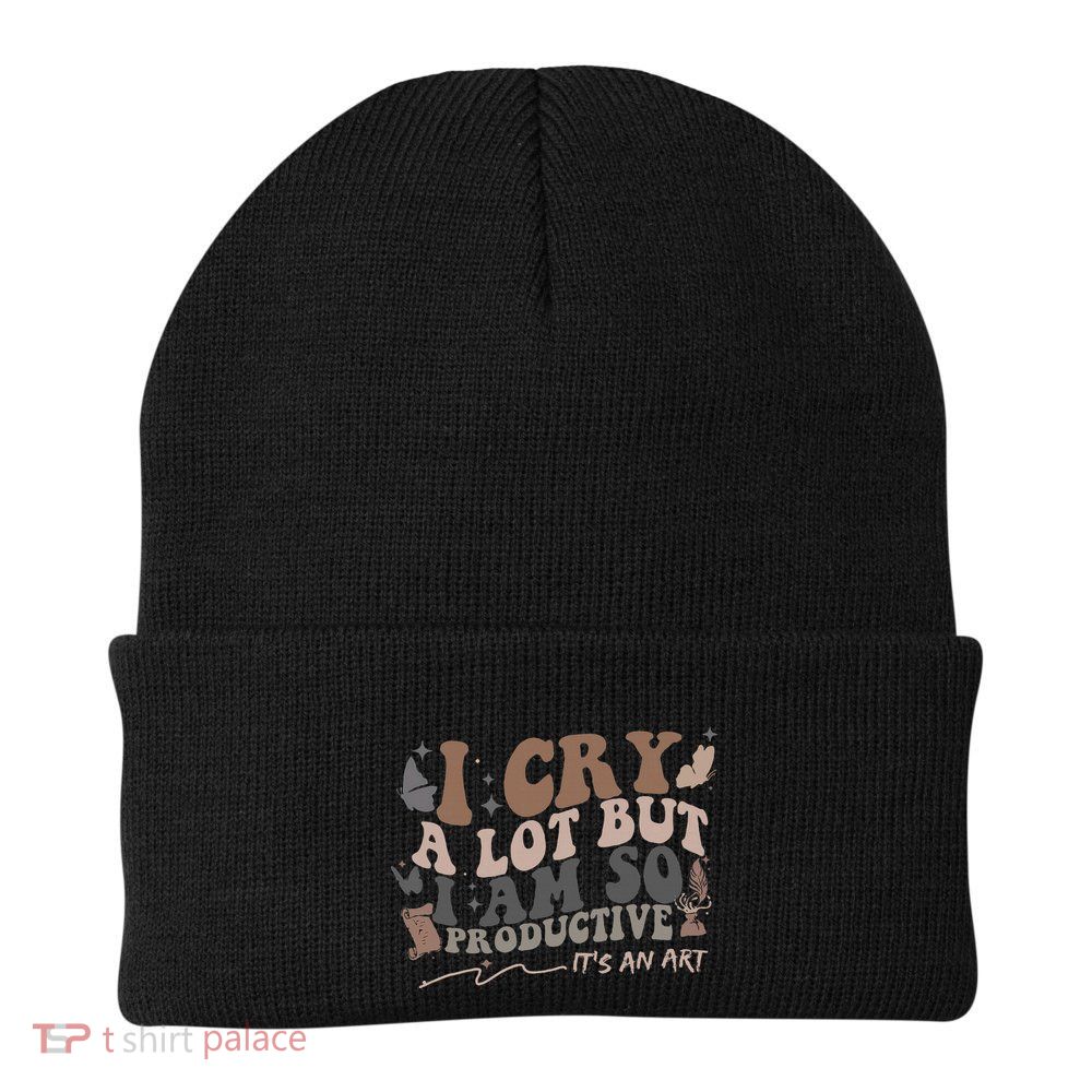 Retro I Cry A Lot But I Am So Productive Funny Trending Meme Knit Cap Winter Beanie