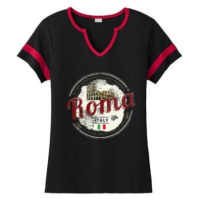 Rome Italy Colosseum Vintage Souvenir Ladies Halftime Notch Neck Tee